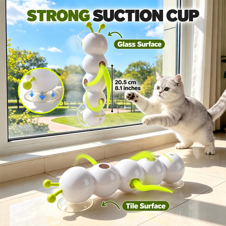 Motion-Activated Caterpillar Cat Toy – Rechargeable Suction Cup Feather Teaser