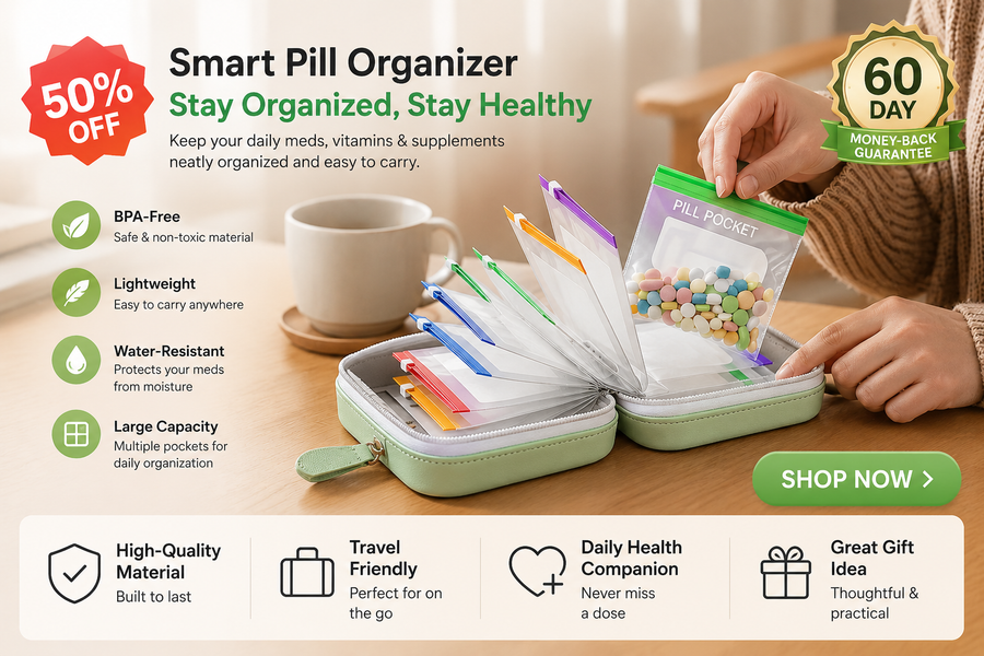 Premium Waterproof PU Travel Pill Organizer Set