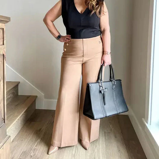 Eleglance™ High Stretch Wide-Leg Pants with Button Detail