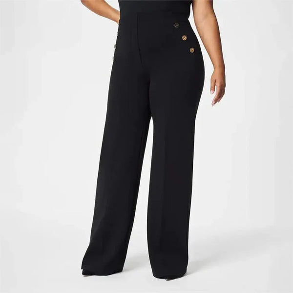 Eleglance™ High Stretch Wide-Leg Pants with Button Detail