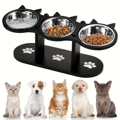 Elevated Cat Bowl with 3 Stainless Steel Dishes
