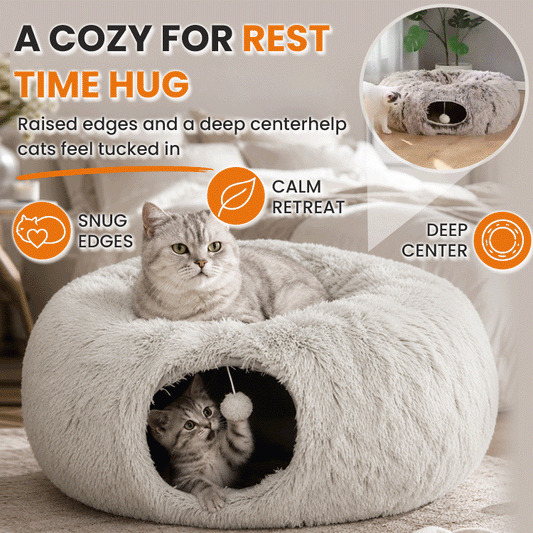 Cozy Cat Tunnel Bed – Plush Hideaway, Play Tunnel & Nap Bed