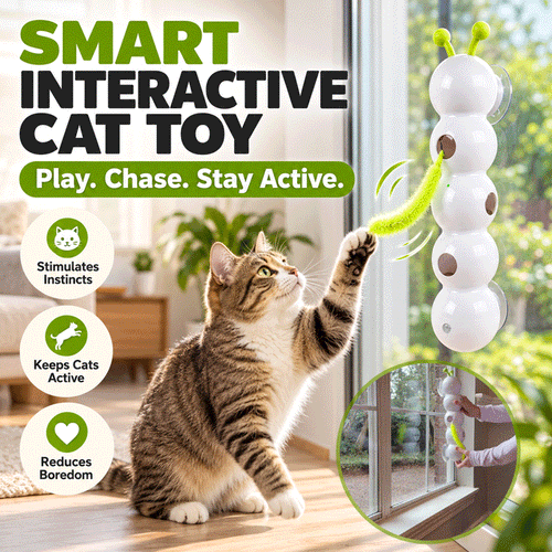 Motion-Activated Caterpillar Cat Toy – Rechargeable Suction Cup Feather Teaser
