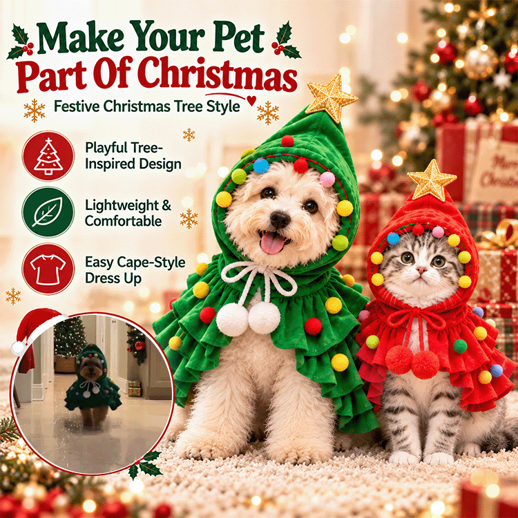 Christmas Tree Costume Cape for Small Dogs & Cats