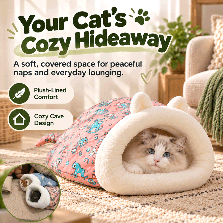 2-in-1 Plush Cat Burrow Bed