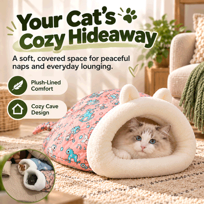 2-in-1 Plush Cat Burrow Bed