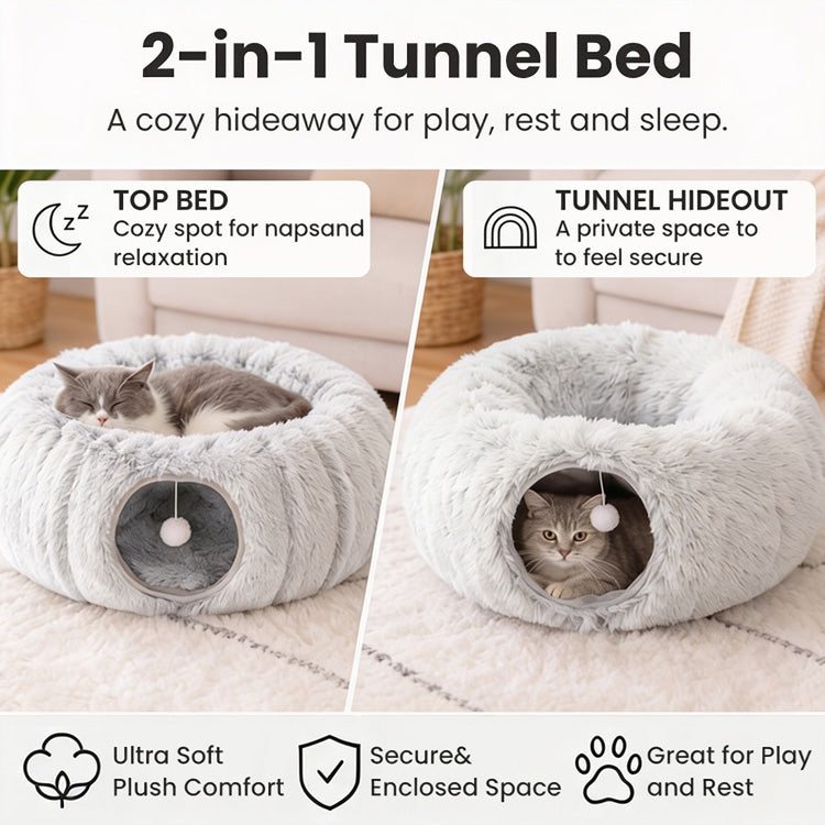Cozy Cat Tunnel Bed – Plush Hideaway, Play Tunnel & Nap Bed