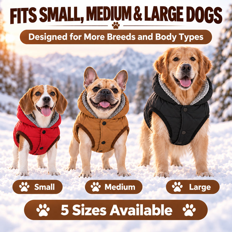 Fleece-Lined Dog Winter Coat with Hood