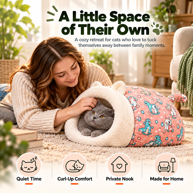 2-in-1 Plush Cat Burrow Bed
