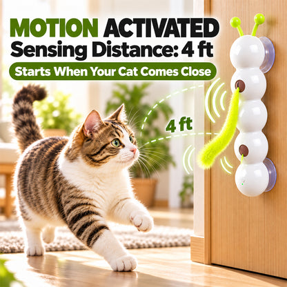 Motion-Activated Caterpillar Cat Toy – Rechargeable Suction Cup Feather Teaser