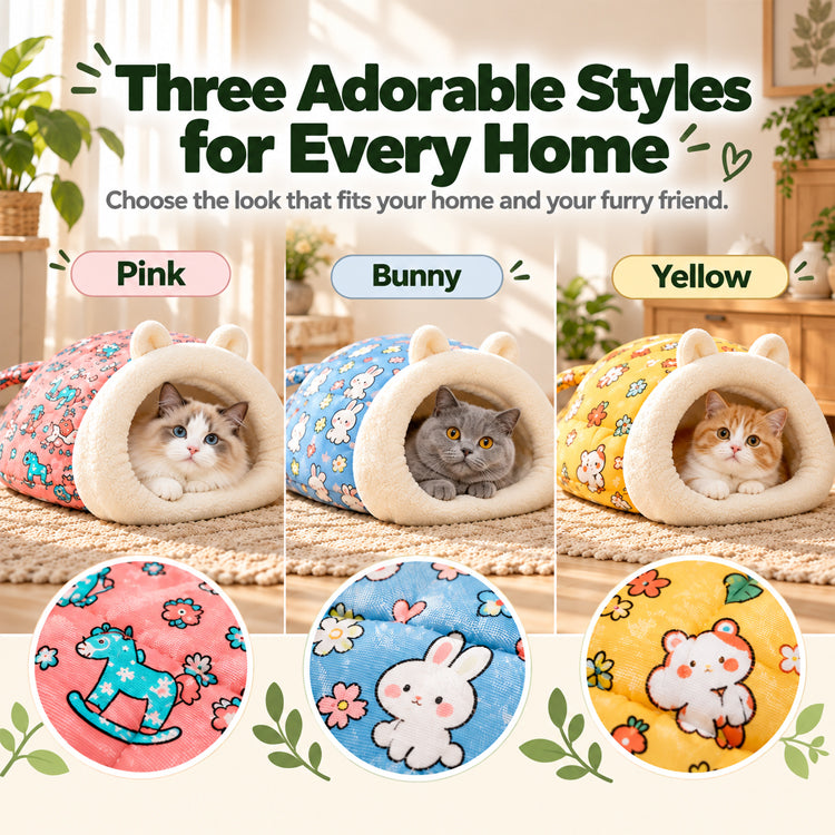 2-in-1 Plush Cat Burrow Bed