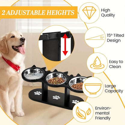 Elevated Cat Bowl with 3 Stainless Steel Dishes