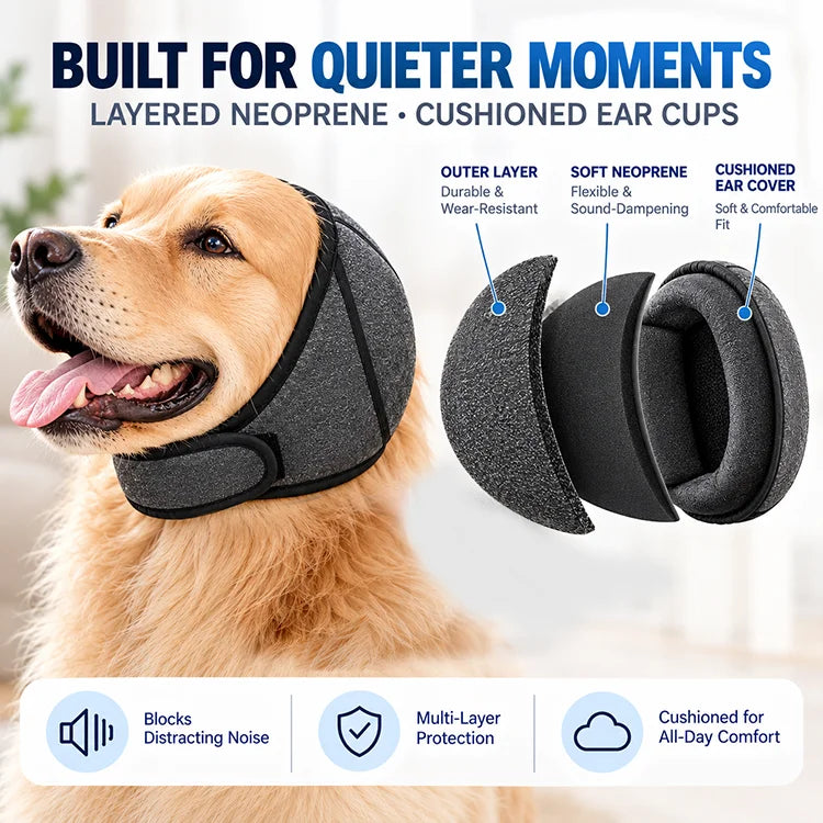 Sound-Dampening Dog Ear Wrap – Adjustable Neoprene Comfort Cover