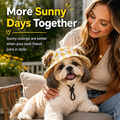 Kawaii Pet Sun Hat – Ear-Friendly Wide-Brim Bucket Hat for Dogs & Cats