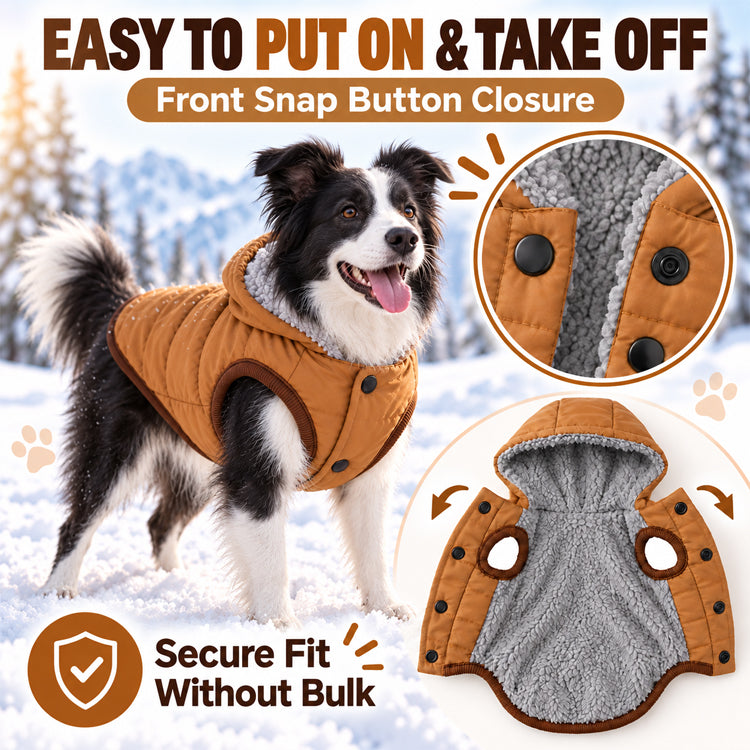 Fleece-Lined Dog Winter Coat with Hood