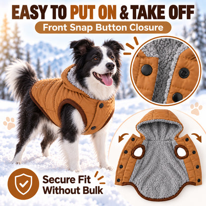 Fleece-Lined Dog Winter Coat with Hood