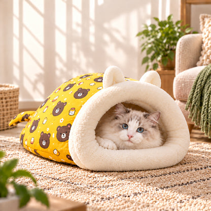2-in-1 Plush Cat Burrow Bed