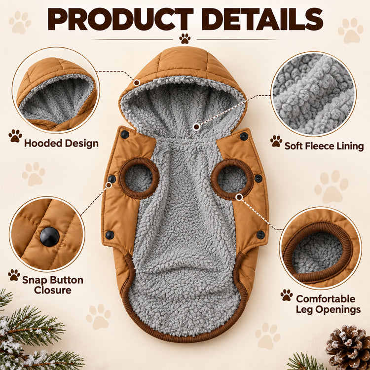 Fleece-Lined Dog Winter Coat with Hood