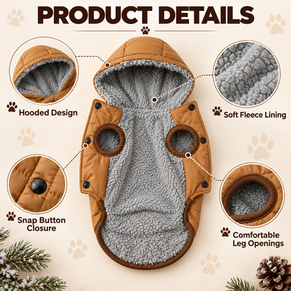 Fleece-Lined Dog Winter Coat with Hood