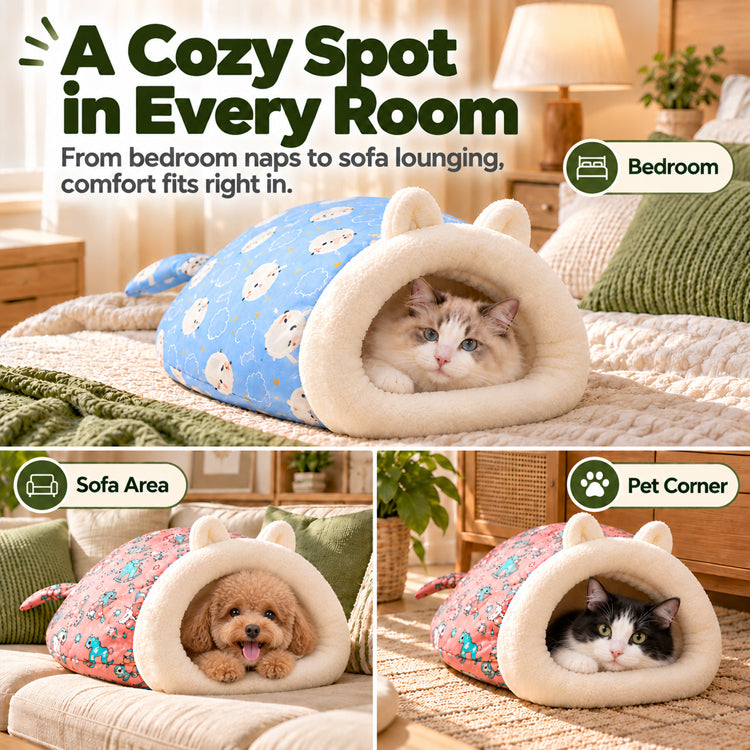 2-in-1 Plush Cat Burrow Bed