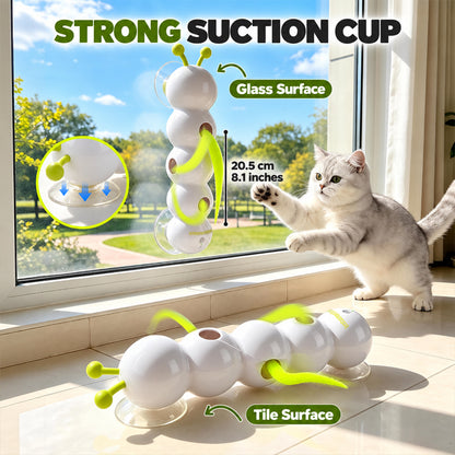 Motion-Activated Caterpillar Cat Toy – Rechargeable Suction Cup Feather Teaser