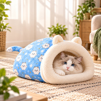 2-in-1 Plush Cat Burrow Bed