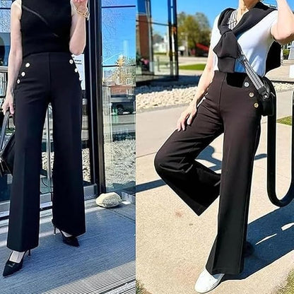 Eleglance™ High Stretch Wide-Leg Pants with Button Detail