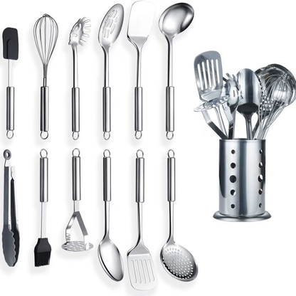 13 Pieces Stainless Steel Cooking Utensils Set With Utensil Holder