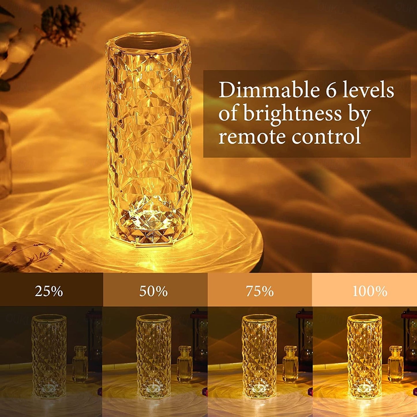 Diamond Rose Glow Table Lamp – 16 Colors