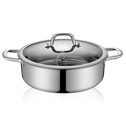 304 Stainless Steel Shabu Shabu Dual Sided Hot Pot W/ Lid And 2 Ladles