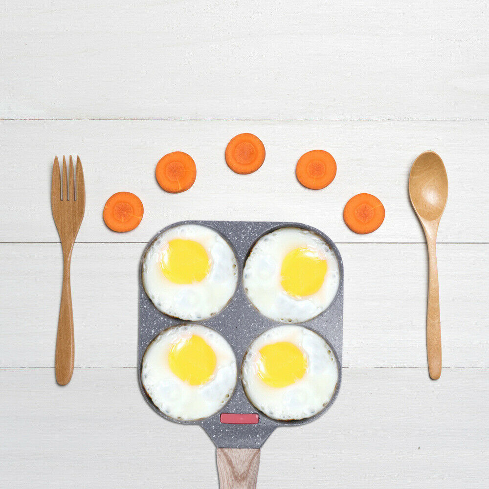 4 Hole Omelet Pan- Burger, Egg, Ham, Pancake Maker With Free Brush & Spatula