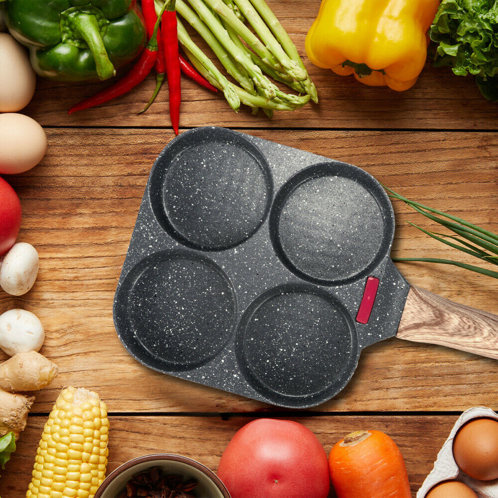 4 Hole Omelet Pan- Burger, Egg, Ham, Pancake Maker With Free Brush & Spatula